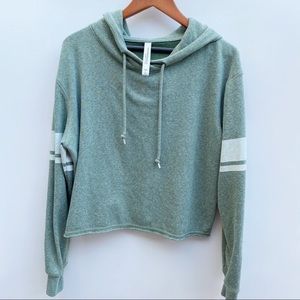 Lorna Jane Cropped Green Striped Hoodie